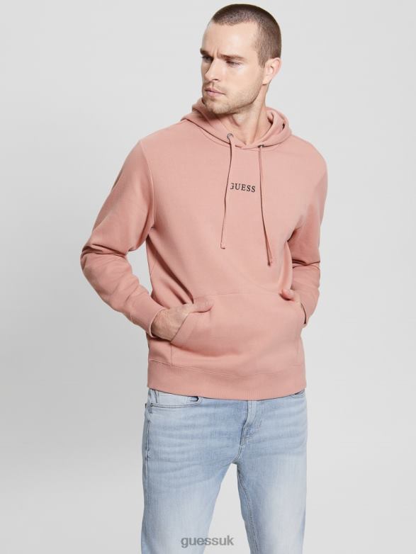 GUESS Men Eco Roy Embroidered Logo Hoodie Satin Rose Apparel V28V64039