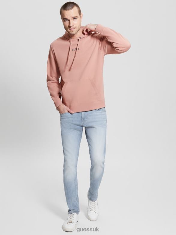 GUESS Men Eco Roy Embroidered Logo Hoodie Satin Rose Apparel V28V64039
