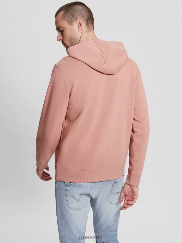 GUESS Men Eco Roy Embroidered Logo Hoodie Satin Rose Apparel V28V64039