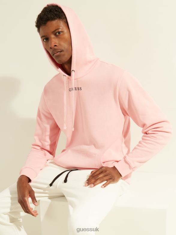 GUESS Men Eco Roy Logo Hoodie Blossom Light Pink Apparel V28V64076