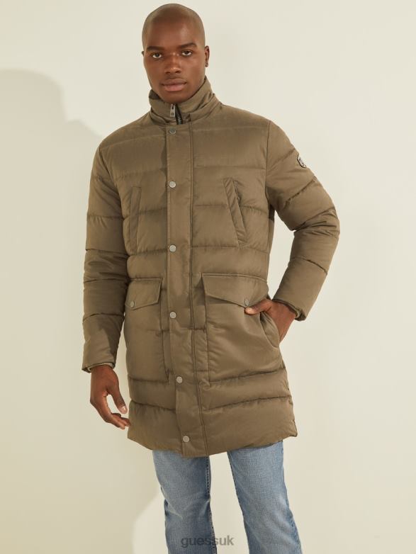 GUESS Men Alta Nylon Puffer Jacket General Brown Apparel V28V64154