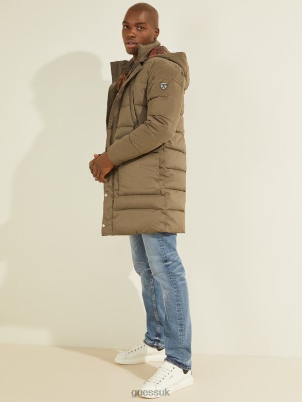 GUESS Men Alta Nylon Puffer Jacket General Brown Apparel V28V64154