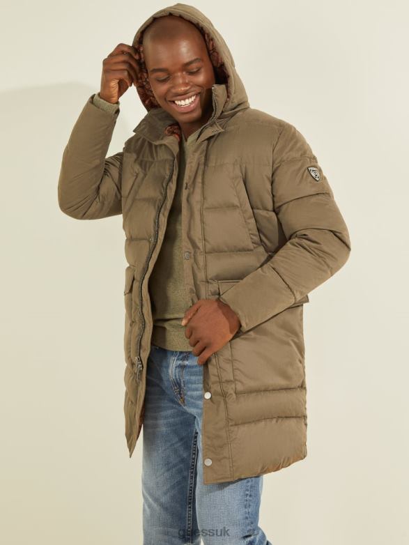 GUESS Men Alta Nylon Puffer Jacket General Brown Apparel V28V64154