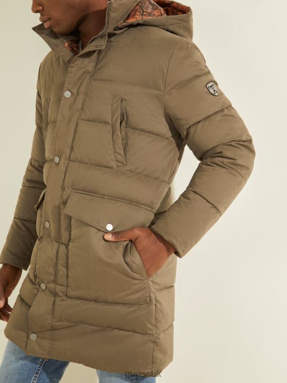 GUESS Men Alta Nylon Puffer Jacket General Brown Apparel V28V64154