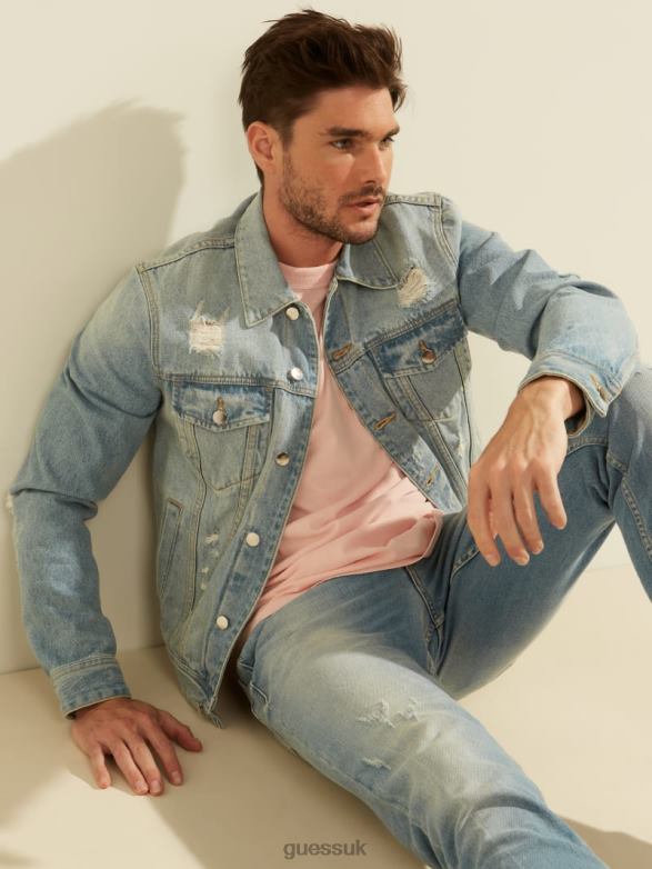 GUESS Men Dillon Light-Wash Denim Jacket Light Wash Apparel V28V64053