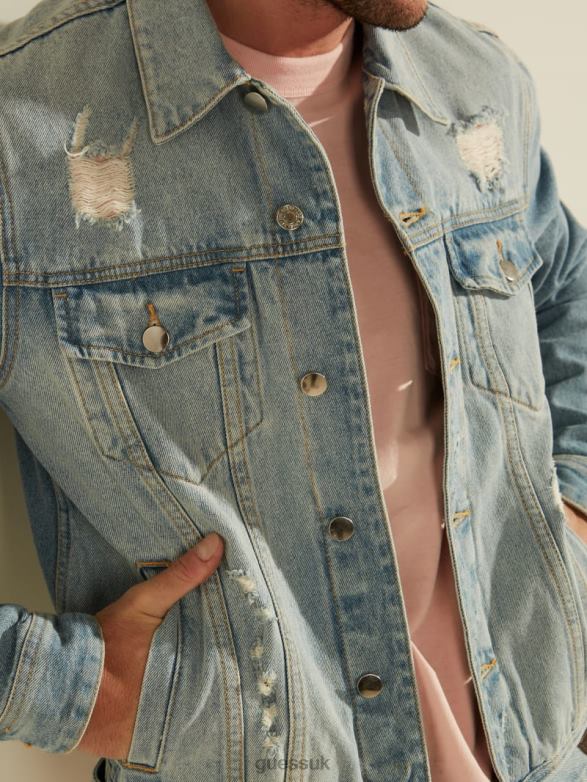 GUESS Men Dillon Light-Wash Denim Jacket Light Wash Apparel V28V64053