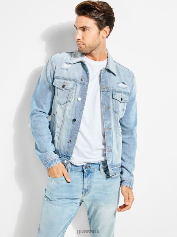 GUESS Men Dillon Light-Wash Denim Jacket Light Wash Apparel V28V64053
