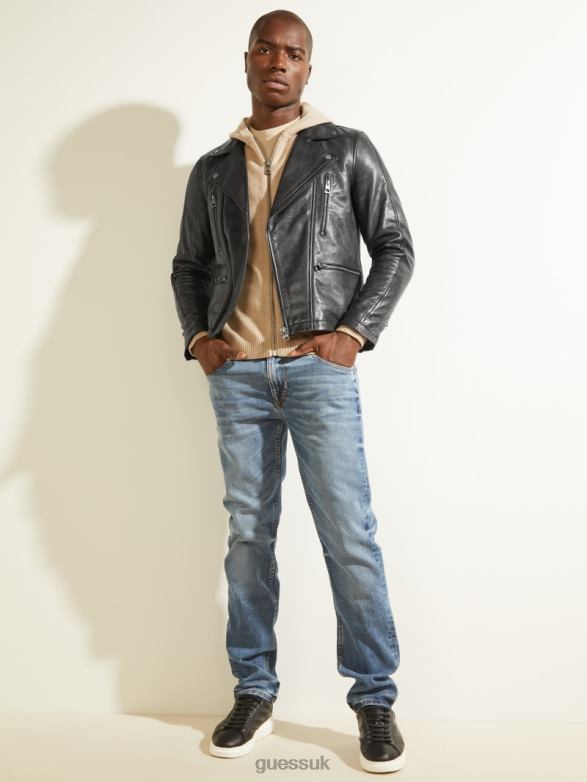 GUESS Men Leather Biker Jacket Black Apparel V28V64116