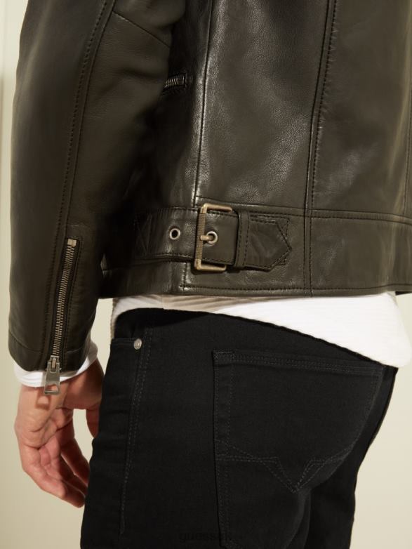 GUESS Men Leather Biker Jacket Black Apparel V28V64116