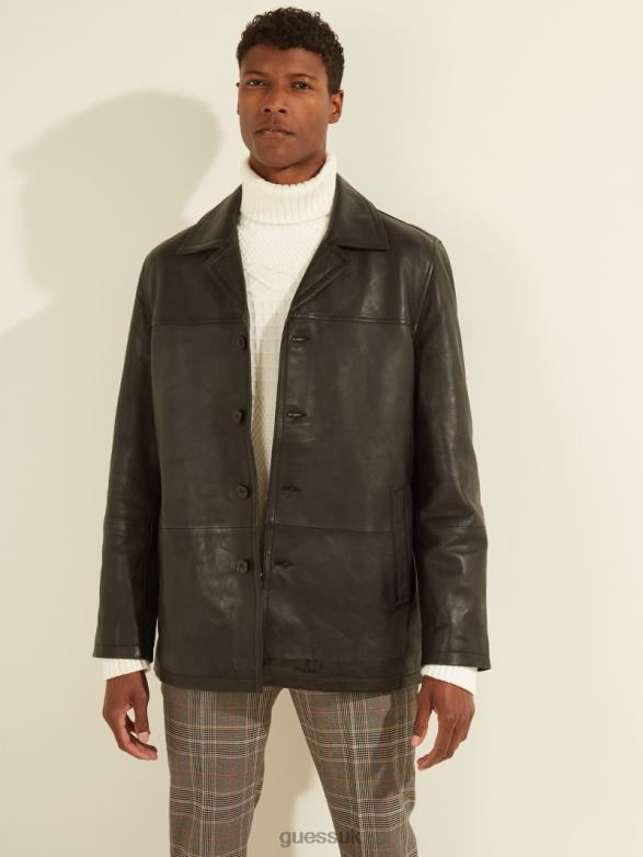 GUESS Men Leather Car Coat Black Apparel V28V64109