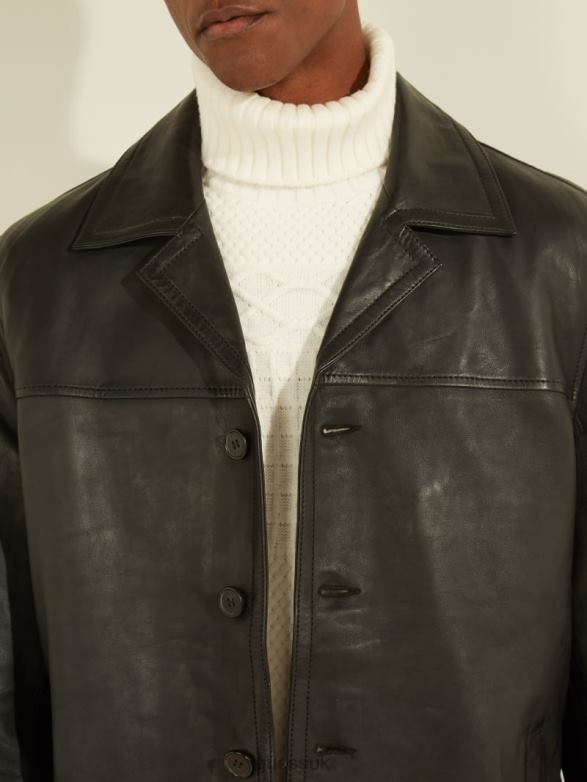 GUESS Men Leather Car Coat Black Apparel V28V64109