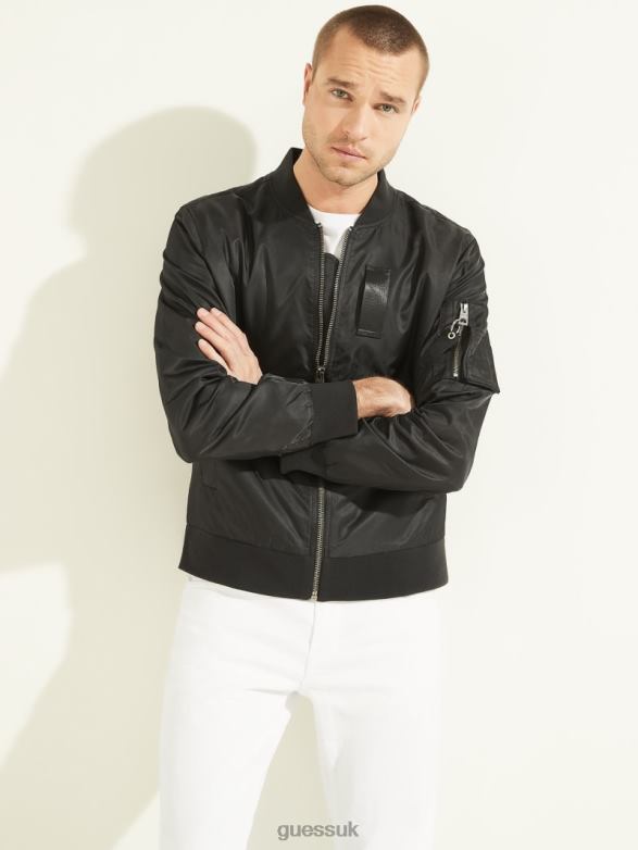GUESS Men Nylon Flight Jacket Black Apparel V28V64118