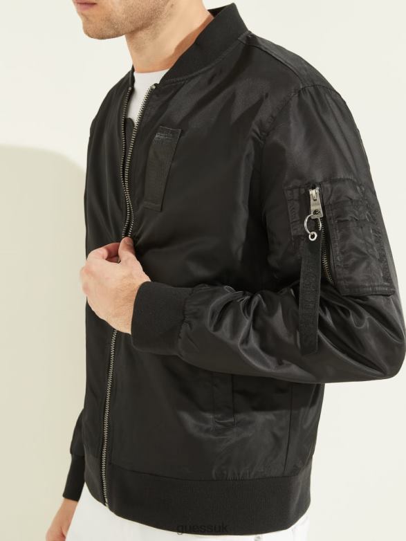 GUESS Men Nylon Flight Jacket Black Apparel V28V64118