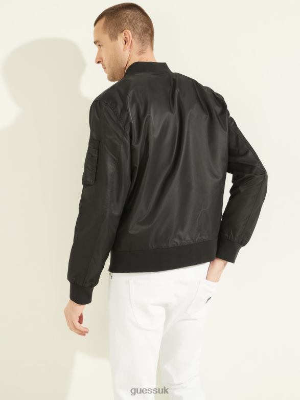 GUESS Men Nylon Flight Jacket Black Apparel V28V64118