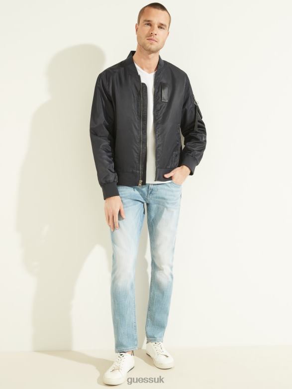 GUESS Men Nylon Flight Jacket Bleu Elegant Apparel V28V64115