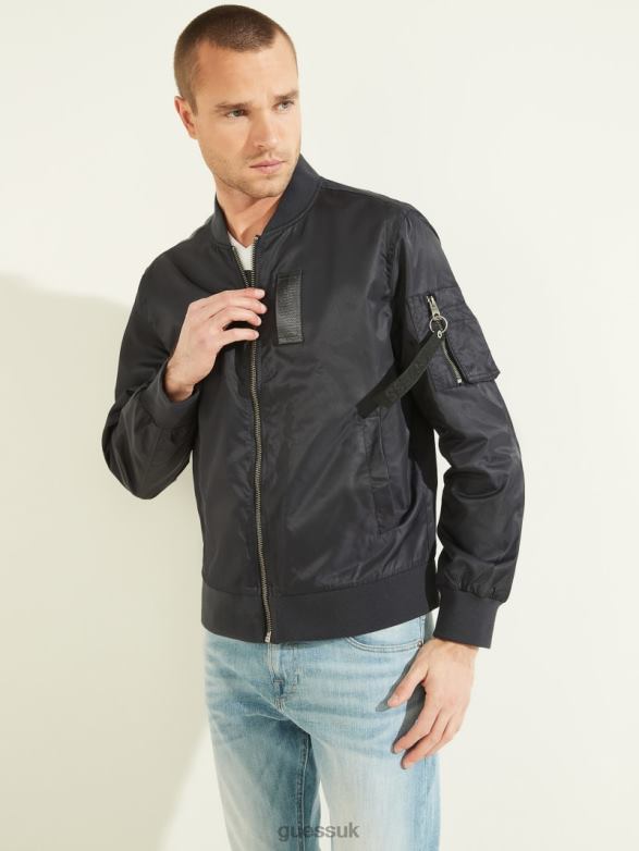 GUESS Men Nylon Flight Jacket Bleu Elegant Apparel V28V64115