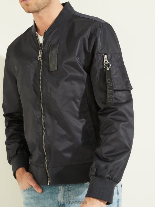GUESS Men Nylon Flight Jacket Bleu Elegant Apparel V28V64115