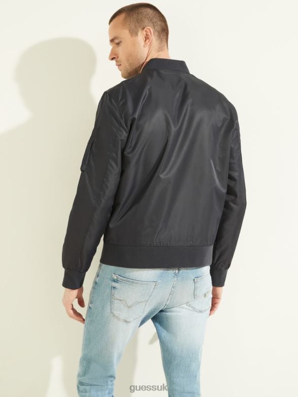 GUESS Men Nylon Flight Jacket Bleu Elegant Apparel V28V64115