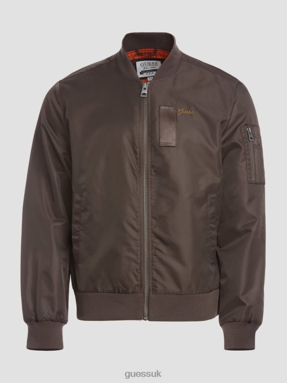 GUESS Men Nylon Flight Jacket Carob Chocolate Apparel V28V64159