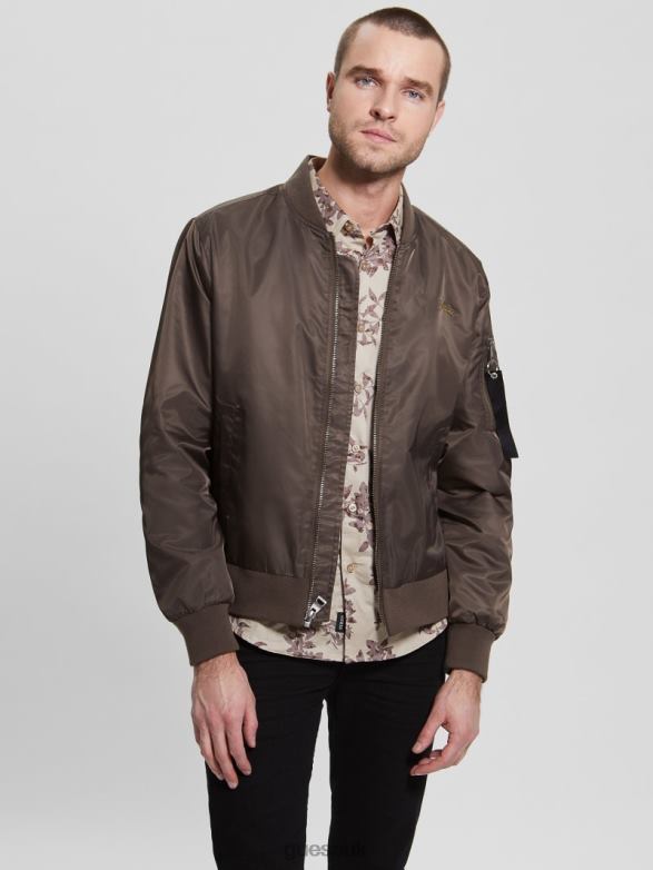 GUESS Men Nylon Flight Jacket Carob Chocolate Apparel V28V64159