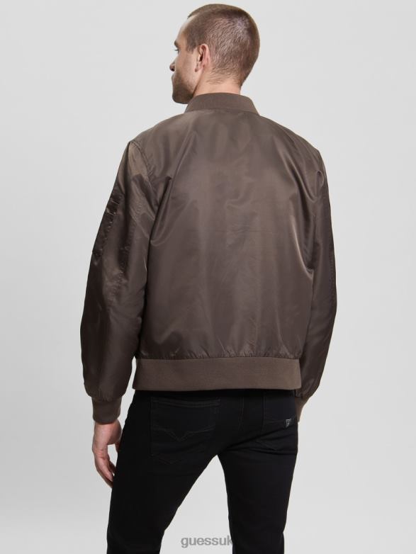 GUESS Men Nylon Flight Jacket Carob Chocolate Apparel V28V64159