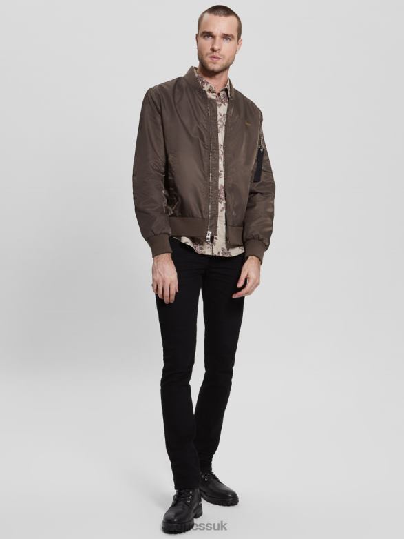 GUESS Men Nylon Flight Jacket Carob Chocolate Apparel V28V64159