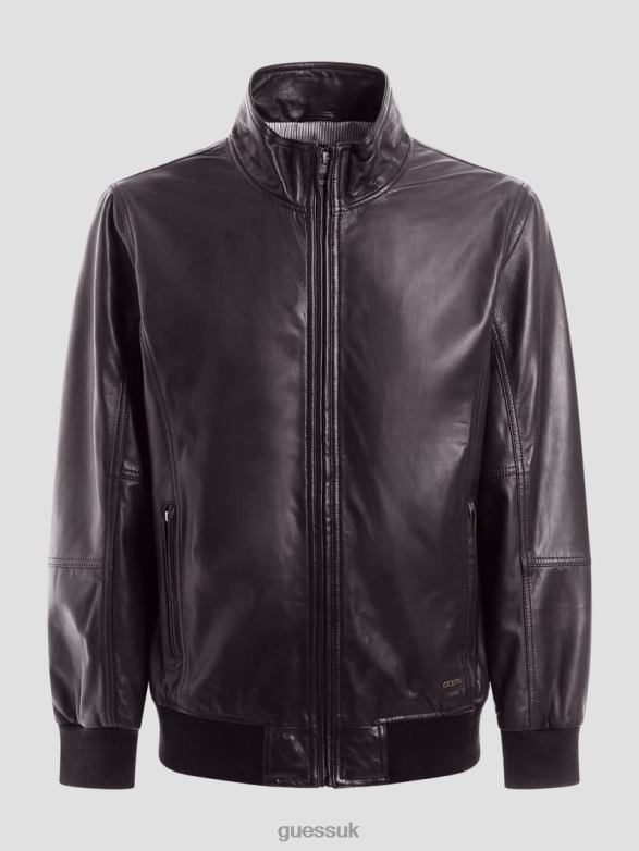 GUESS Men Soft Leather Jacket Bark Brown Apparel V28V64139
