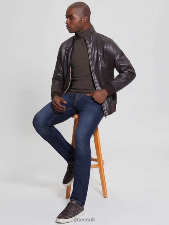 GUESS Men Soft Leather Jacket Bark Brown Apparel V28V64139
