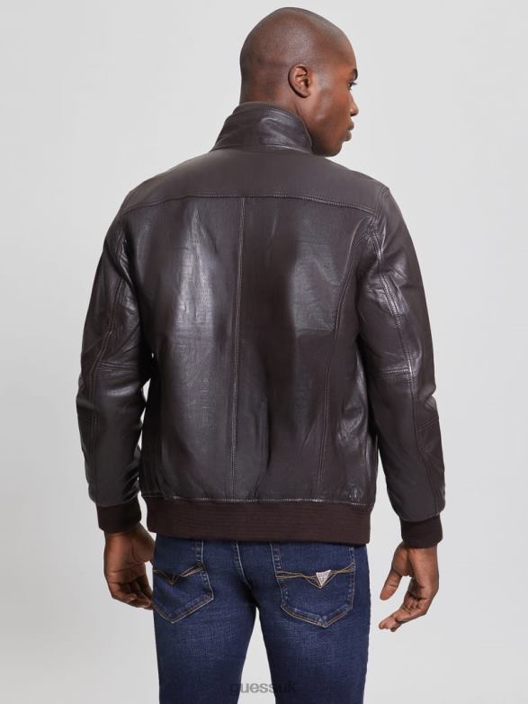 GUESS Men Soft Leather Jacket Bark Brown Apparel V28V64139