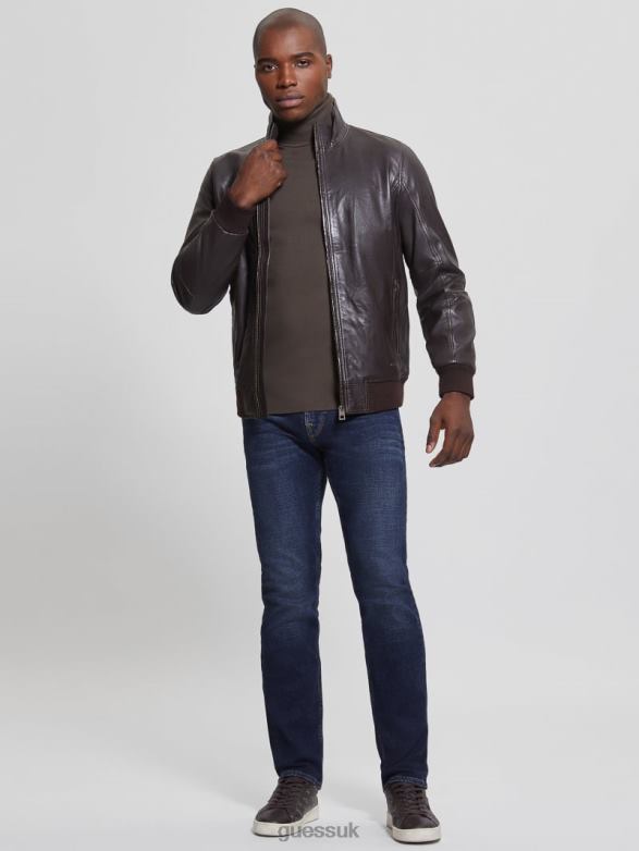 GUESS Men Soft Leather Jacket Bark Brown Apparel V28V64139