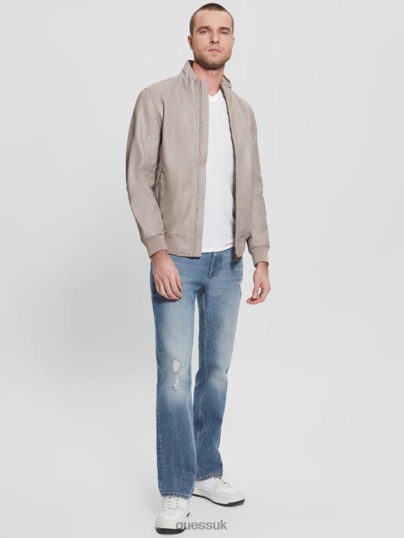 GUESS Men Soft Leather Jacket Pasadena Stone Apparel V28V63961