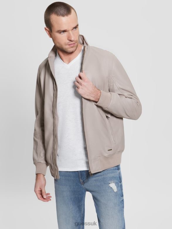 GUESS Men Soft Leather Jacket Pasadena Stone Apparel V28V63961