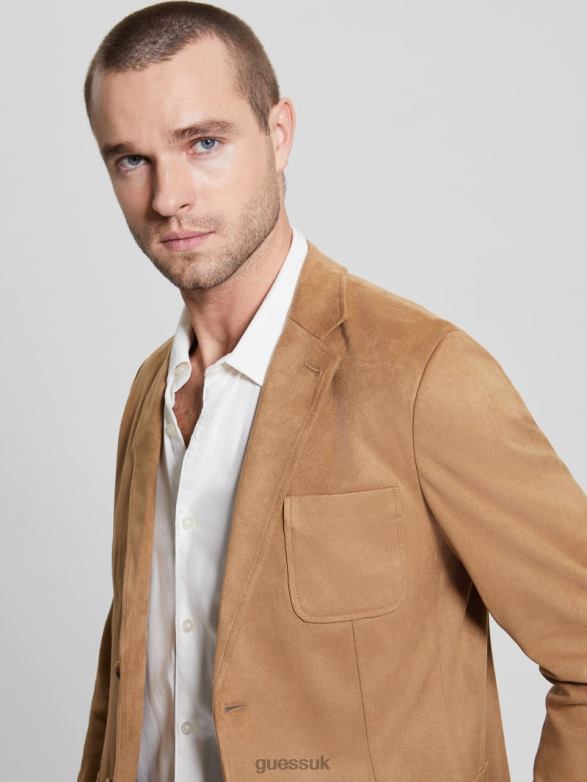 GUESS Men Tyron Faux-Suede Blazer Macchiato Apparel V28V63959
