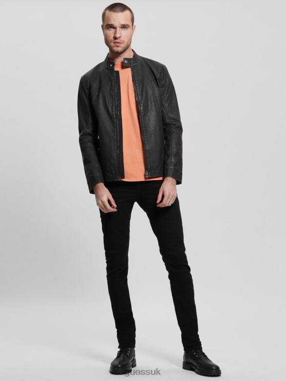 GUESS Men Vintage Faux-Leather Moto Jacket Black Apparel V28V64015