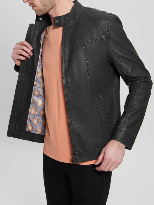GUESS Men Vintage Faux-Leather Moto Jacket Black Apparel V28V64015