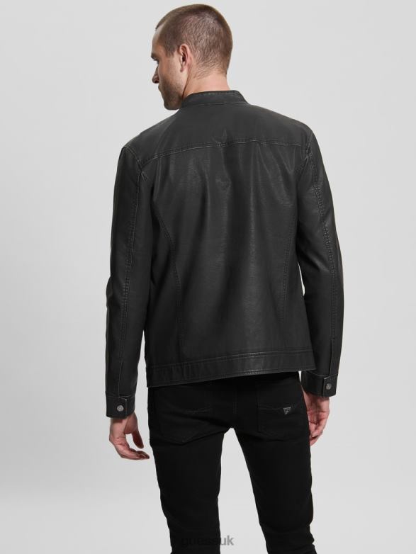 GUESS Men Vintage Faux-Leather Moto Jacket Black Apparel V28V64015