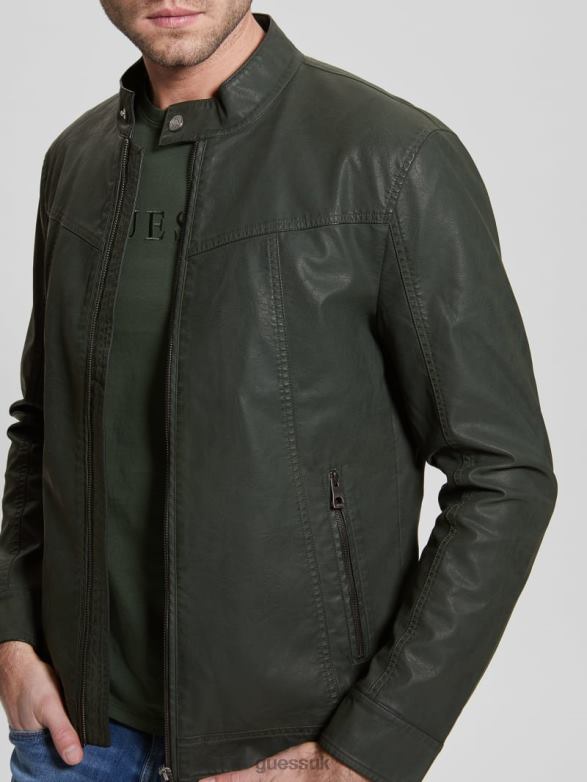 GUESS Men Vintage Faux-Leather Moto Jacket Jungle Greens Apparel V28V64158