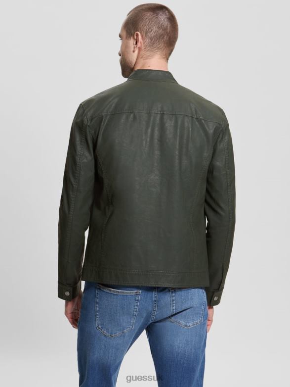 GUESS Men Vintage Faux-Leather Moto Jacket Jungle Greens Apparel V28V64158