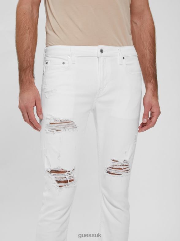 GUESS Men Eco Destroyed Skinny Jeans Optic White Destroy Apparel V28V64029