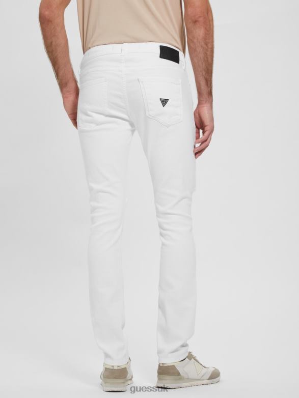 GUESS Men Eco Destroyed Skinny Jeans Optic White Destroy Apparel V28V64029