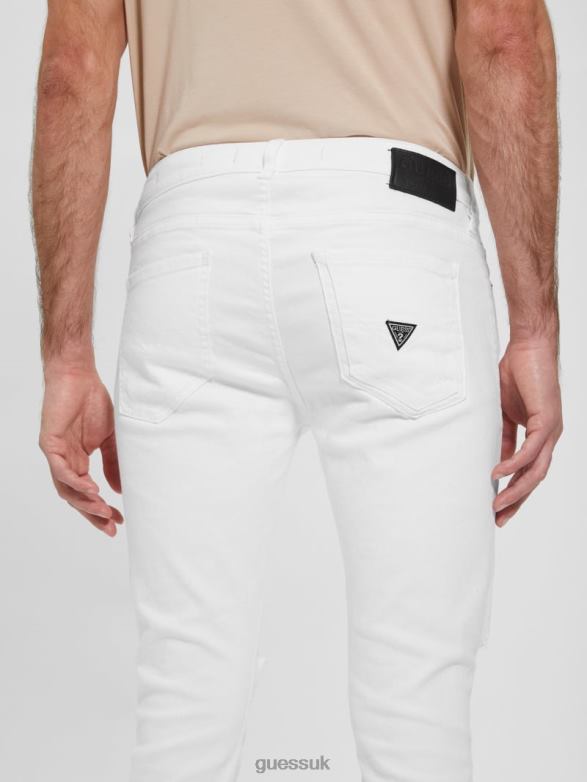 GUESS Men Eco Destroyed Skinny Jeans Optic White Destroy Apparel V28V64029