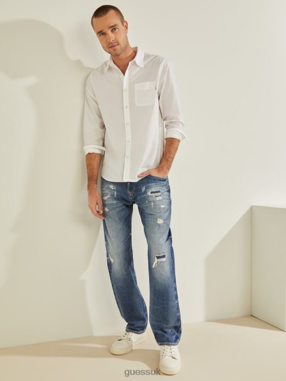 GUESS Men Eco Rodeo Distressed Jeans Glacier Apparel V28V64127