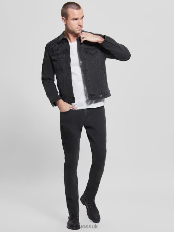 GUESS Men Embroidered Tapered Jeans Jet Black Floral Apparel V28V64173