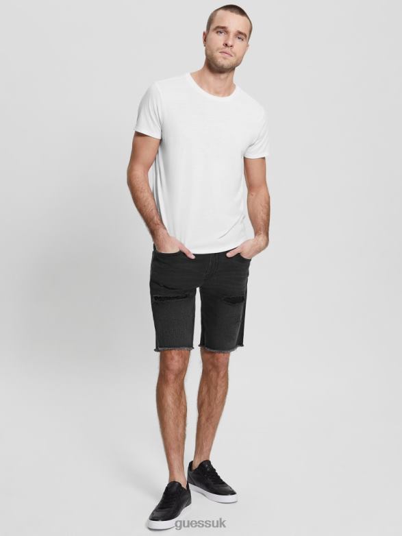 GUESS Men Rip-and-Repair Regular Fit Denim Shorts Sable Black Apparel V28V63996