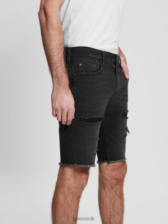 GUESS Men Rip-and-Repair Regular Fit Denim Shorts Sable Black Apparel V28V63996