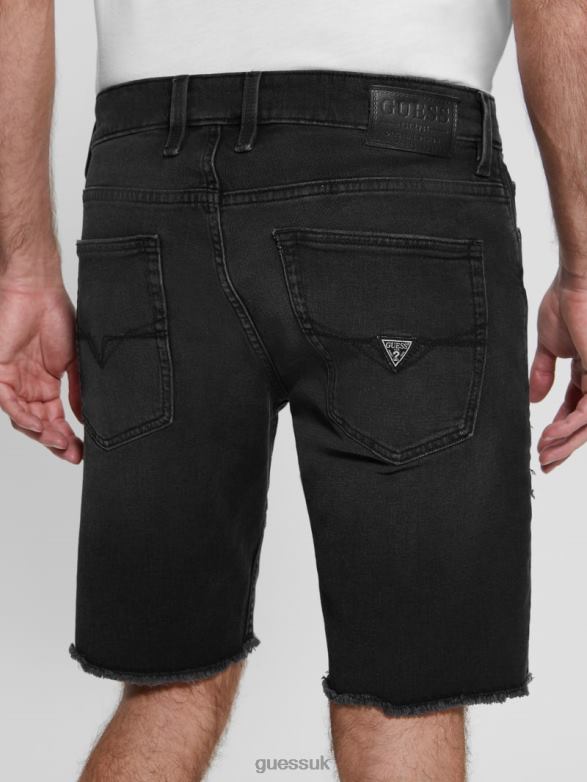 GUESS Men Rip-and-Repair Regular Fit Denim Shorts Sable Black Apparel V28V63996
