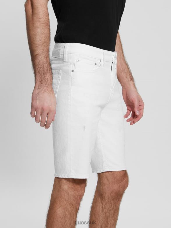 GUESS Men Slim Destroyed Denim Shorts Optic White Destroy Apparel V28V63998
