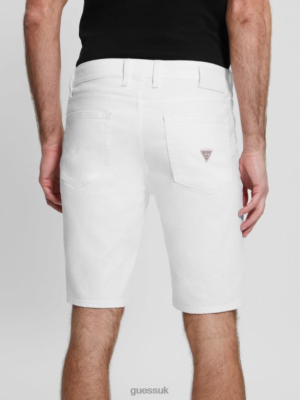 GUESS Men Slim Destroyed Denim Shorts Optic White Destroy Apparel V28V63998