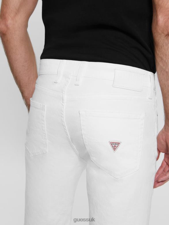 GUESS Men Slim Destroyed Denim Shorts Optic White Destroy Apparel V28V63998