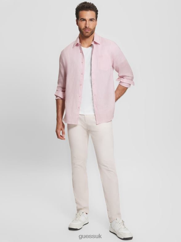 GUESS Men Eco Island Linen Shirt Airy Pink Apparel V28V64045